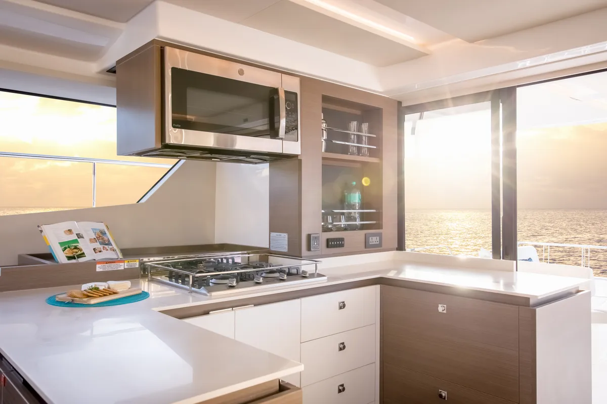 Galley of Moorings 534 PC Club, a Leopard 53 PC catamaran at Road Town, British Virgin Islands