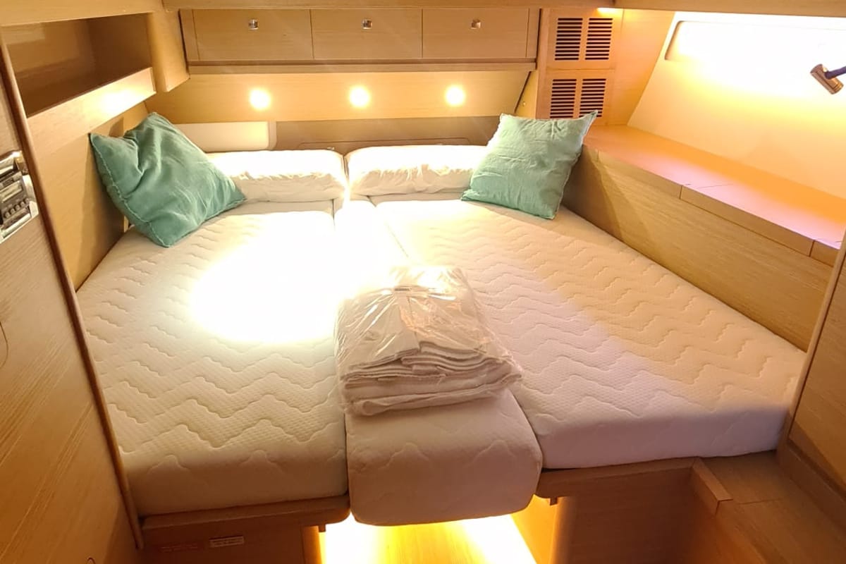 Cabin on Premium, a Dufour 56 Exclusive sailboat at Castellammare del Golfo, Italy