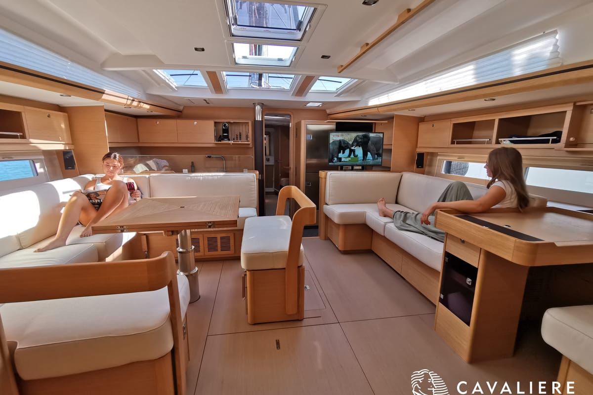 Salon of Premium, a Dufour 56 Exclusive sailboat at Castellammare del Golfo, Italy