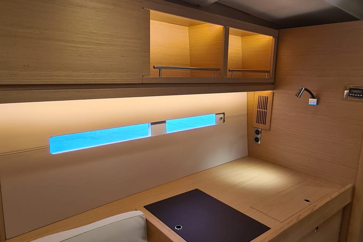 Salon of Premium, a Dufour 56 Exclusive sailboat at Castellammare del Golfo, Italy