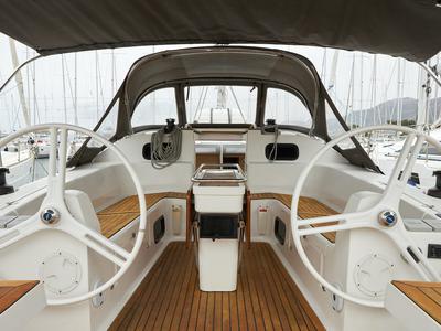 Cockpit of California, a Elan Impression 45 sailboat at Grad Kaštela, Croatia