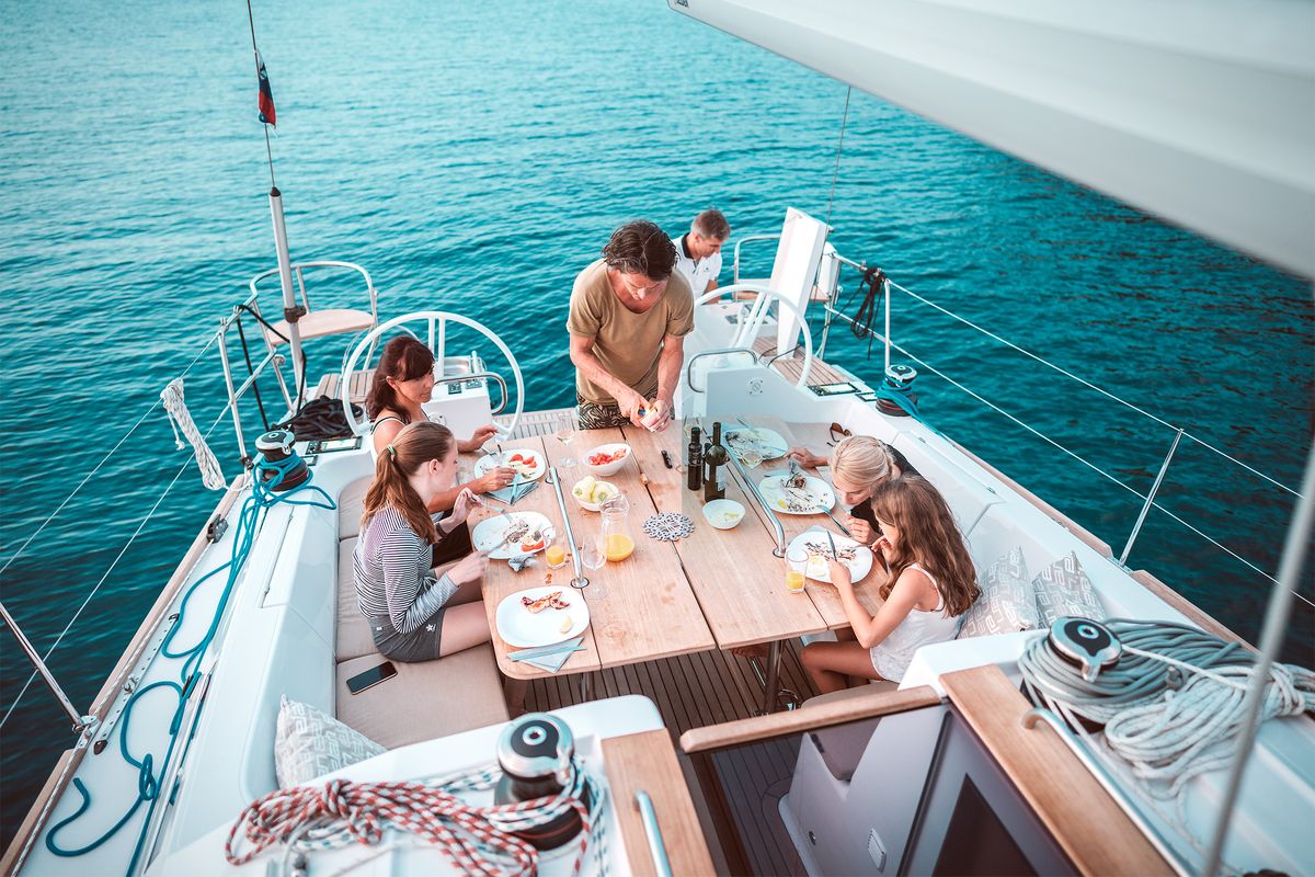 Deck of REBEL YELL, a Elan Impression 45.1 sailboat at Grad Pula, Croatia
