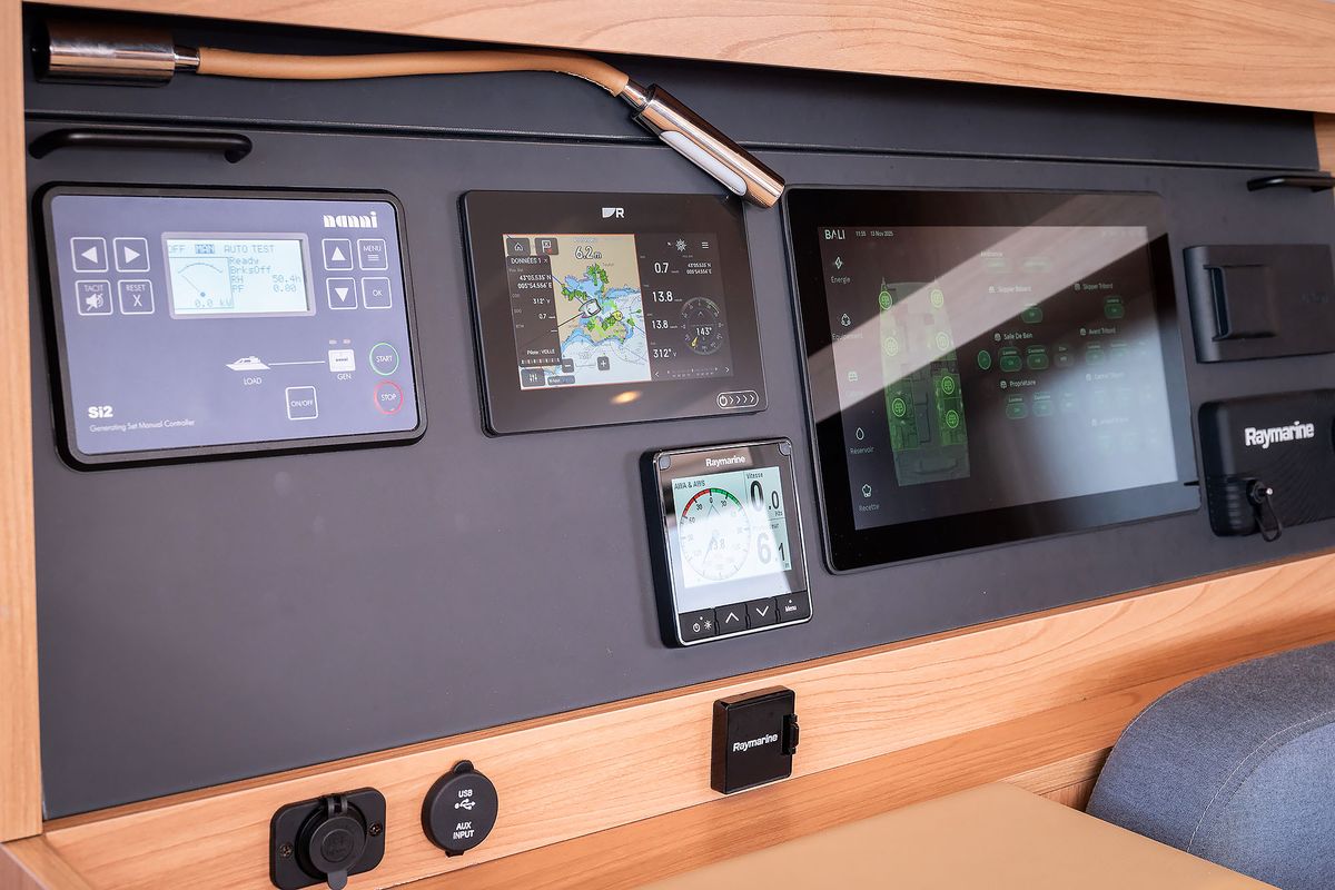 Cockpit of Lumière, a Bali 5.2 catamaran at Općina Sukošan, Croatia
