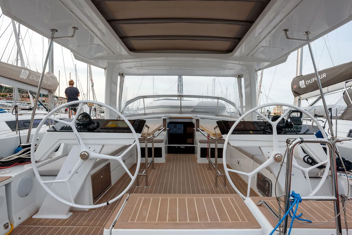 Cockpit of Orsasei - Owner version, A/C, Water maker, Solar Panel, a Hanse Yachts Hanse 460 sailboat at Cannigione, Italy