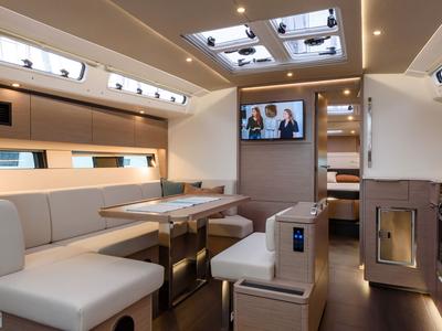Salon of Orsasei, a Hanse Yachts Hanse 460 sailboat at Cannigione, Italy