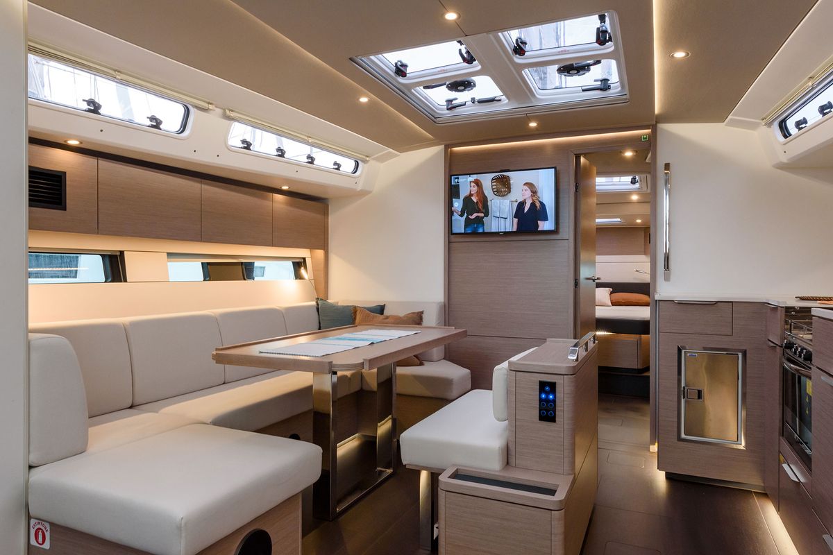 Salon of Orsasei, a Hanse Yachts Hanse 460 sailboat at Cannigione, Italy