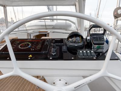 Cockpit of Orsasei, a Hanse Yachts Hanse 460 sailboat at Cannigione, Italy