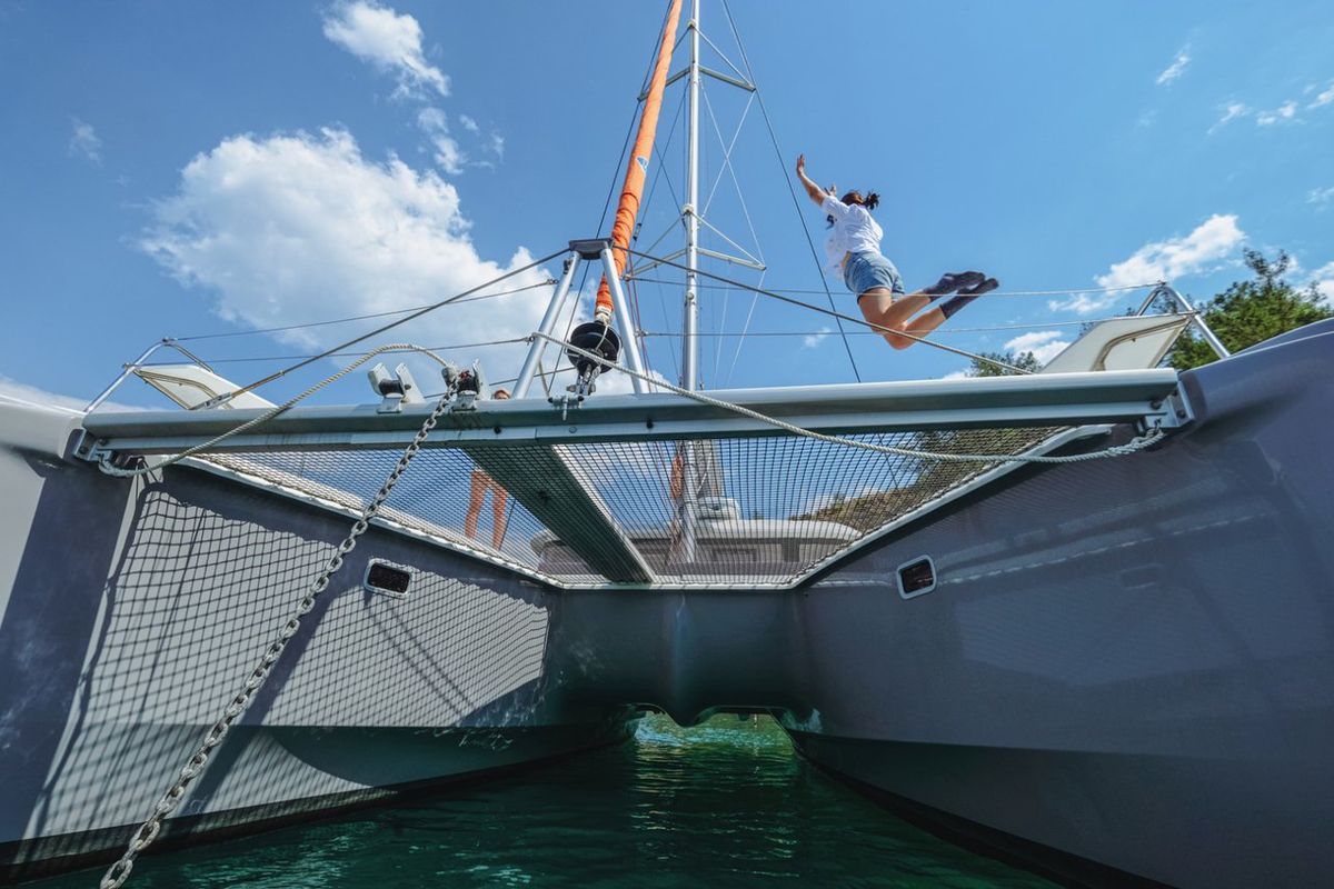 Deck of Lizzy, a Excess 11 - 4 + 1 + 1 cab. catamaran at Fethiye, Turkey