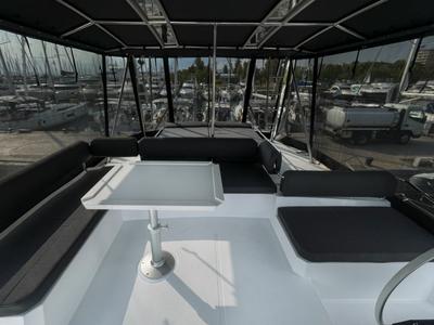 Deck of E. M, a Bali 4.6 catamaran at Athens, Greece