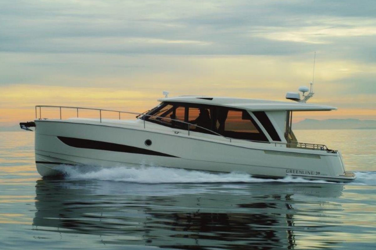 Exterior view of Helgeroa, a Greenline 39 yacht at Porsgrunn, Norway