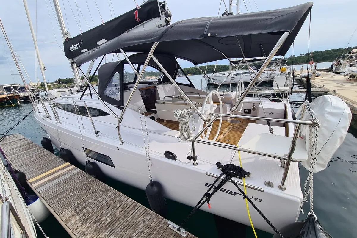 Exterior view of Hangover, a Elan Impression 45 sailboat at Grad Šibenik, Croatia