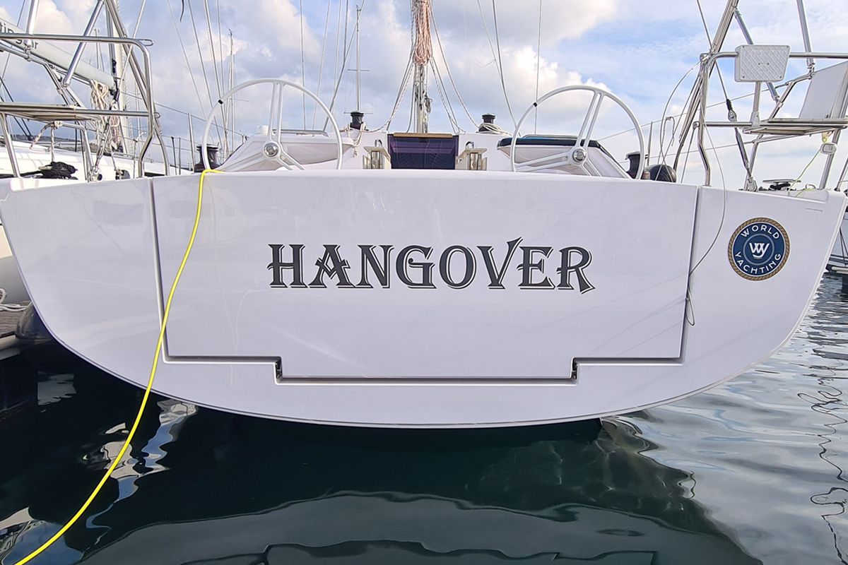 Exterior view of Hangover, a Elan Impression 45 sailboat at Grad Šibenik, Croatia