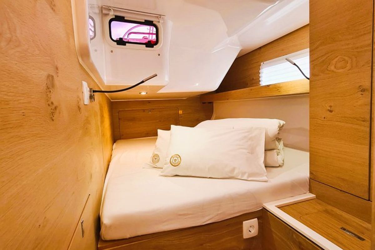 Cabin on Hangover, a Elan Impression 45 sailboat at Grad Šibenik, Croatia