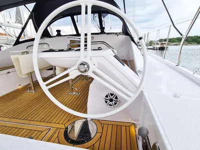 Cockpit of Hangover, a Elan Impression 45 sailboat at Grad Šibenik, Croatia