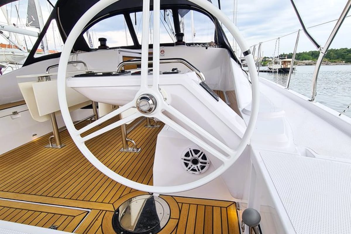 Cockpit of Hangover, a Elan Impression 45 sailboat at Grad Šibenik, Croatia
