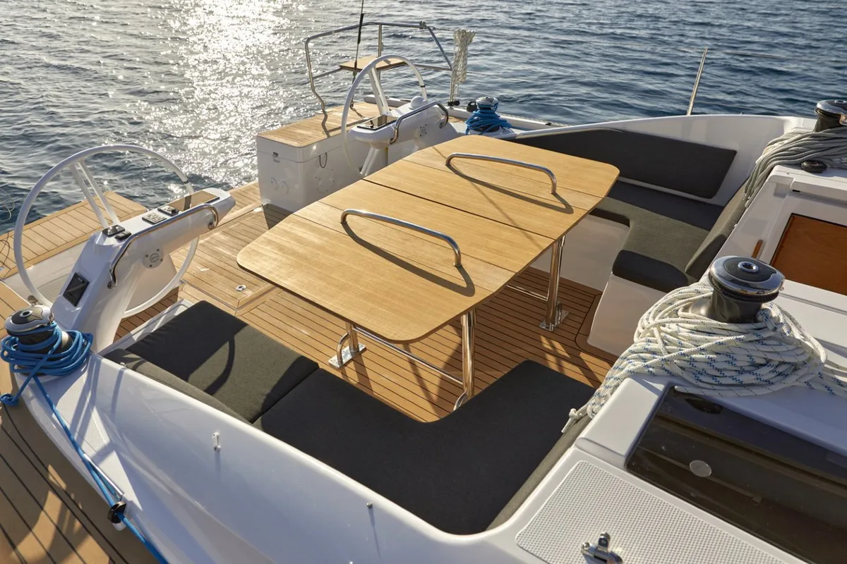 Deck of Hangover, a Elan Impression 45 sailboat at Grad Šibenik, Croatia