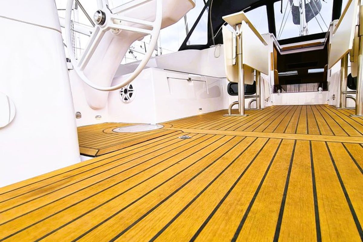 Deck of Hangover, a Elan Impression 45 sailboat at Grad Šibenik, Croatia