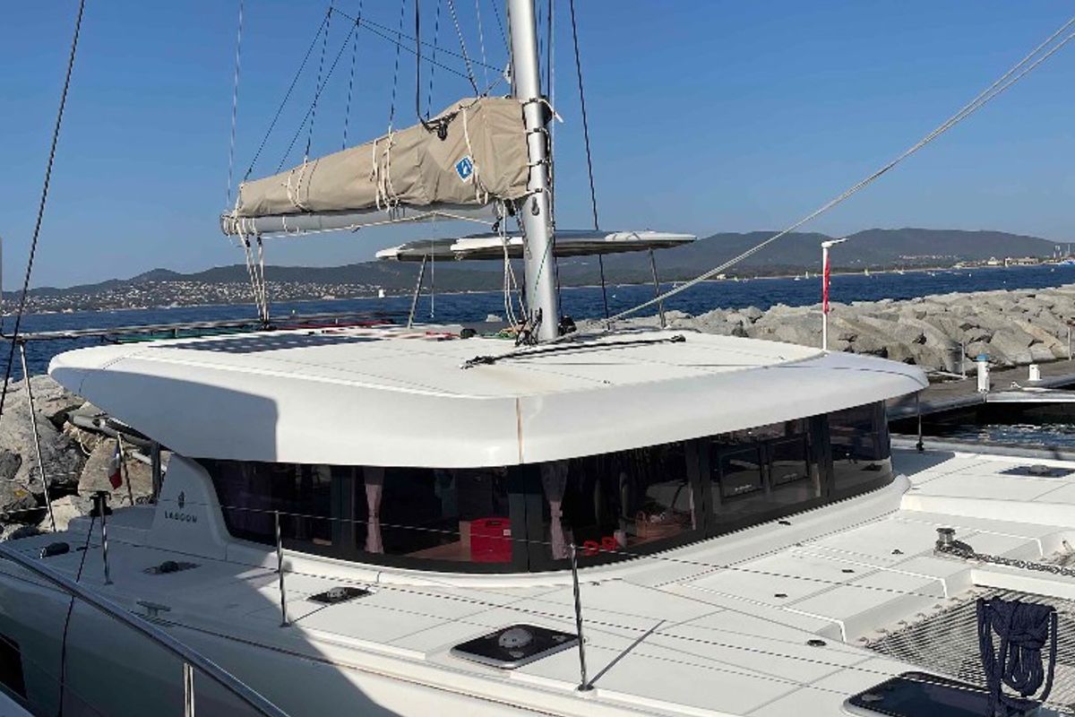 Exterior view of Aventura, a Lagoon 42 OW catamaran at Ventimiglia, Italy