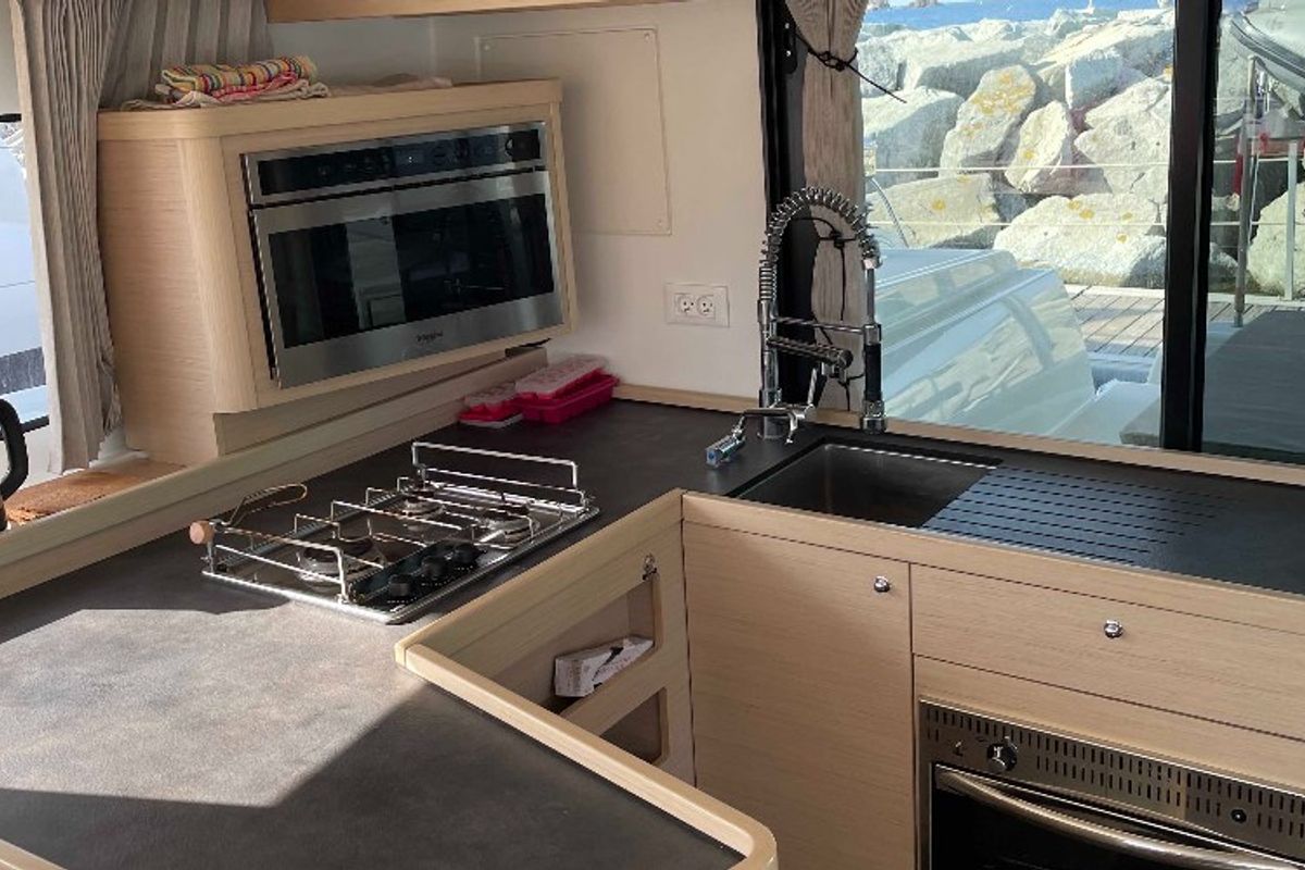 Galley of Aventura, a Lagoon 42 OW catamaran at Ventimiglia, Italy