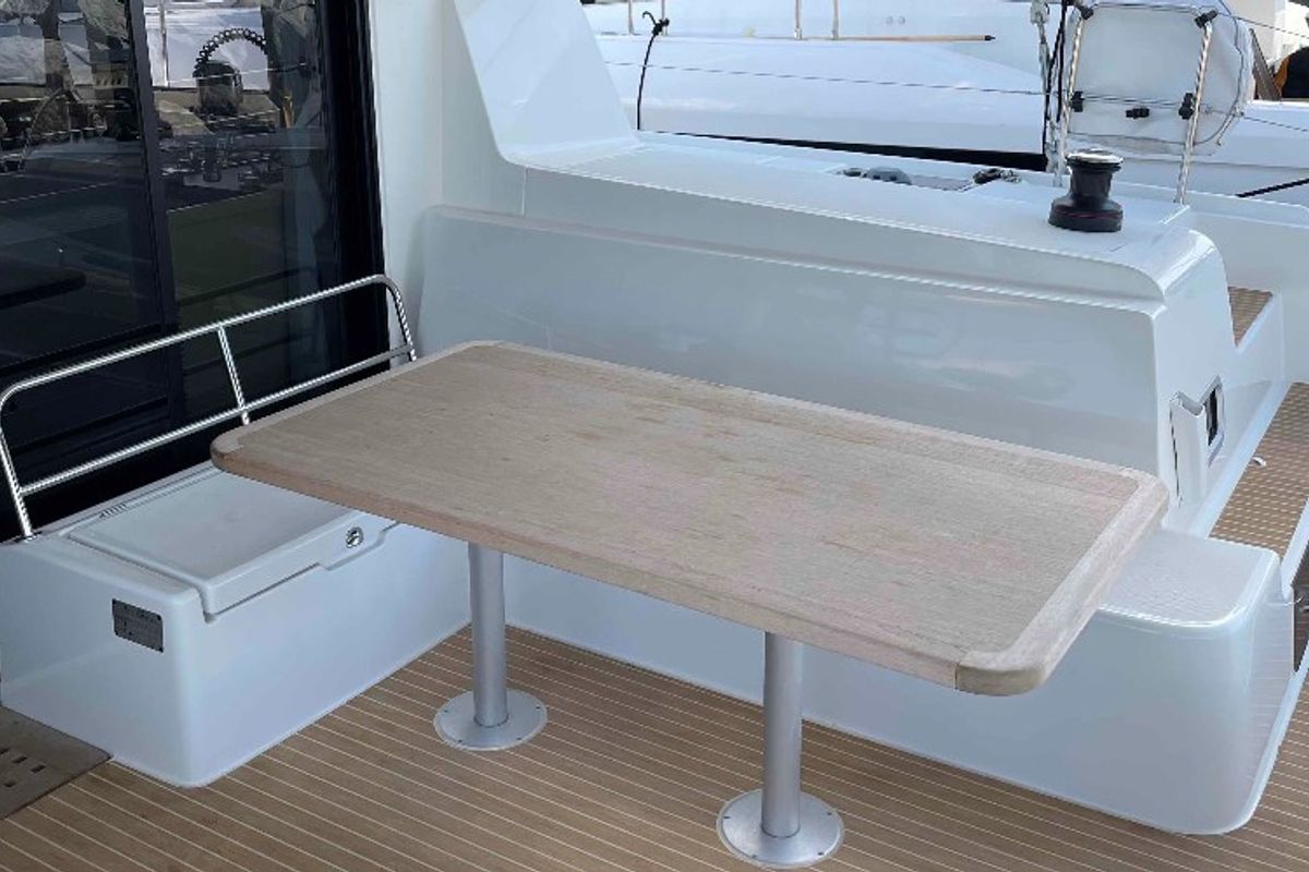 Deck of Aventura, a Lagoon 42 OW catamaran at Ventimiglia, Italy