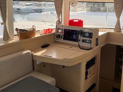Cockpit of Aventura, a Lagoon 42 OW catamaran at Ventimiglia, Italy