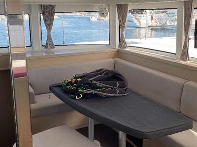 Salon of Aventura, a Lagoon 42 OW catamaran at Ventimiglia, Italy
