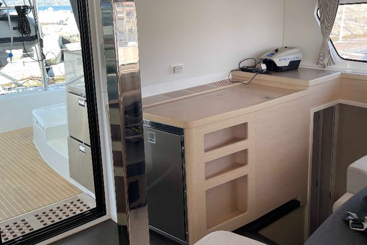 Galley of Aventura, a Lagoon 42 OW catamaran at Ventimiglia, Italy