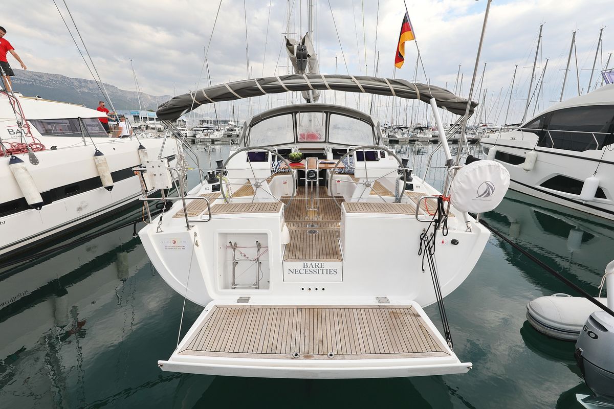 Exterior view of Bare Necessities, a Hanse Yachts Hanse 455 sailboat at Grad Kaštela, Croatia