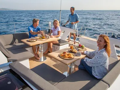 Deck of Alma, a Hanse Yachts Hanse 510 sailboat at Seget Donji, Croatia