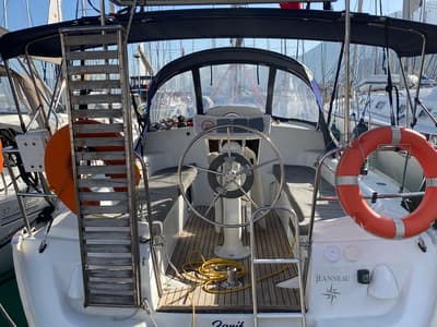 Cockpit of Zarif, a Jeanneau Sun Odyssey 32 sailboat at Fethiye, Turkey