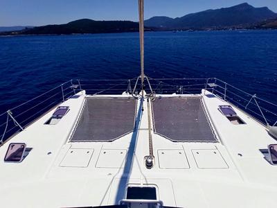 Deck of Camaron, a Lagoon 620 catamaran at Bodrum, Turkey