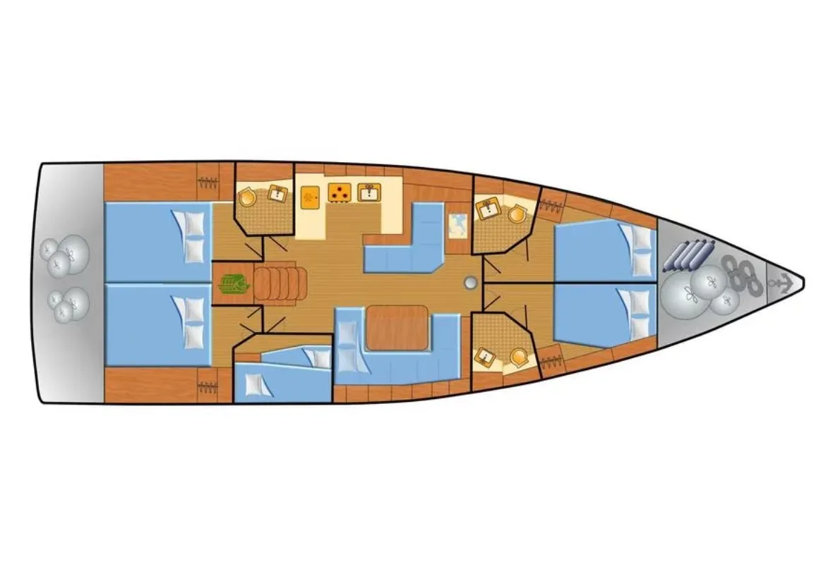 Floor plan of Alboran Mary-Anne, a Beneteau Oceanis 51.1 sailboat at Las Palmas, Spain