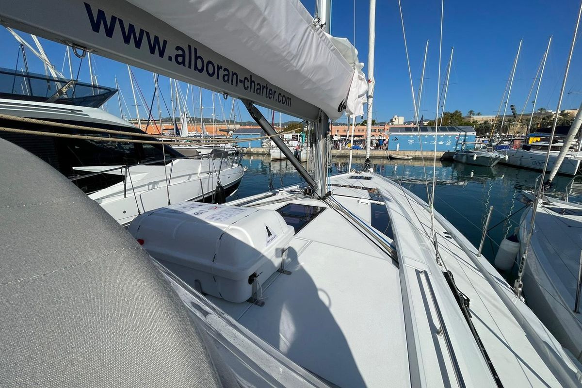 Deck of Alboran Mary-Anne, a Beneteau Oceanis 51.1 sailboat at Las Palmas, Spain