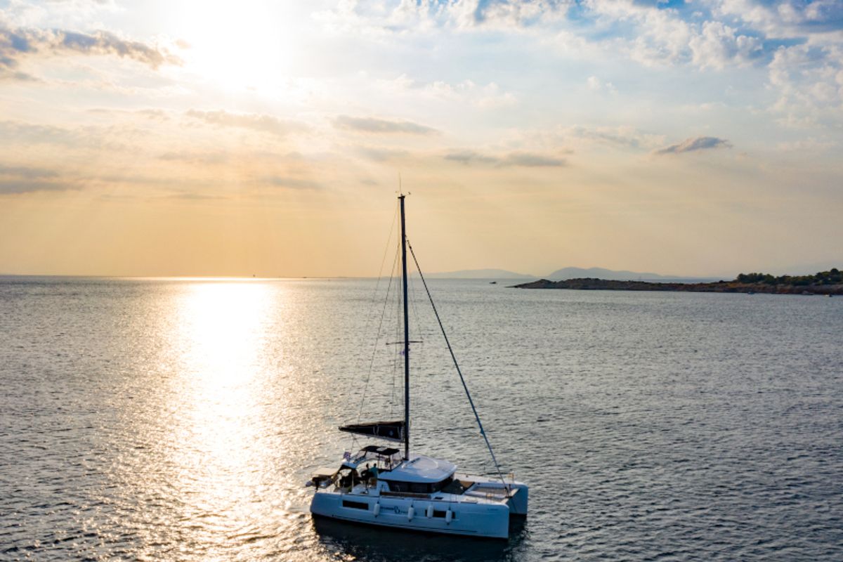 Exterior view of Il Vento, a Lagoon 40 catamaran at Gouvia, Greece