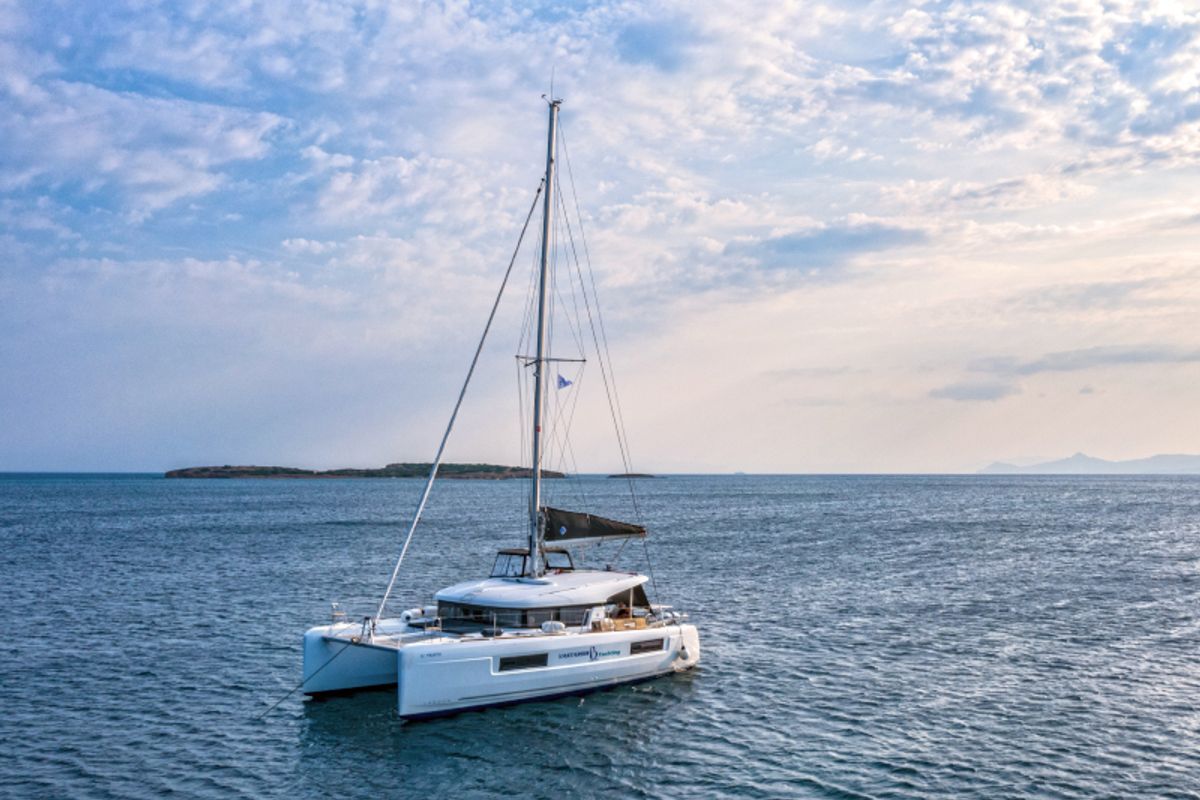 Exterior view of Il Vento, a Lagoon 40 catamaran at Gouvia, Greece