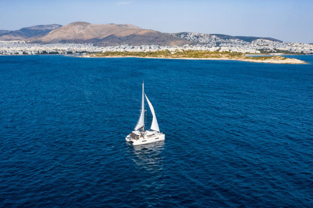 Exterior view of Il Vento, a Lagoon 40 catamaran at Gouvia, Greece