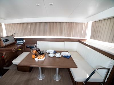 Salon of Il Vento, a Lagoon 40 catamaran at Gouvia, Greece