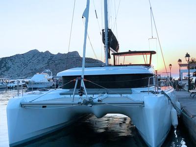 Exterior view of Alexandros, a Lagoon 42 catamaran at Athens, Greece