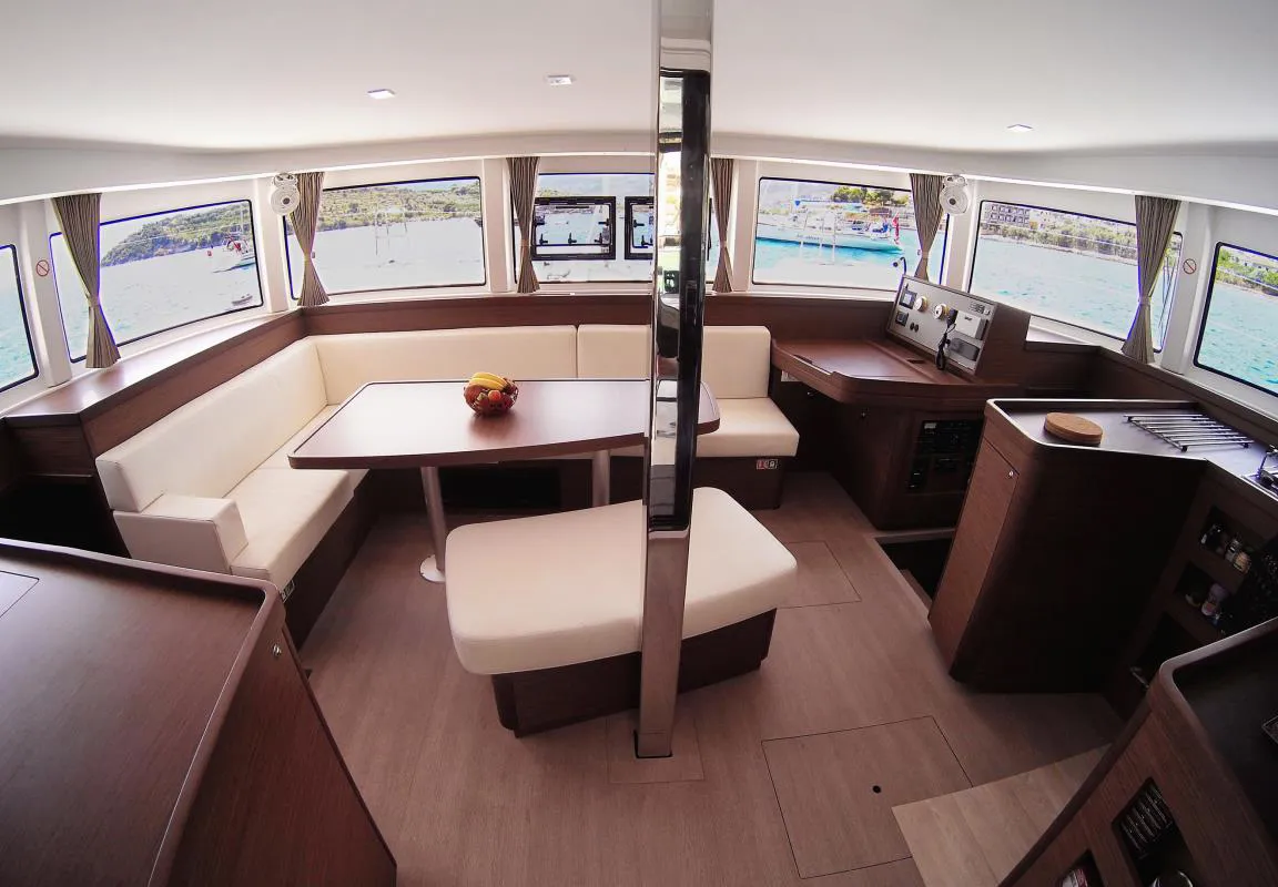 Salon of Alexandros, a Lagoon 42 catamaran at Athens, Greece