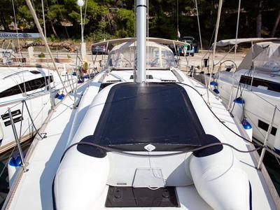 Deck of Skyra, a Dufour 412 GL sailboat at Grad Pula, Croatia