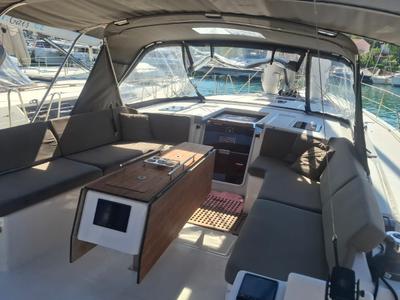 Deck of Atua, a Dufour 530 sailboat at Tonnarella, Italy