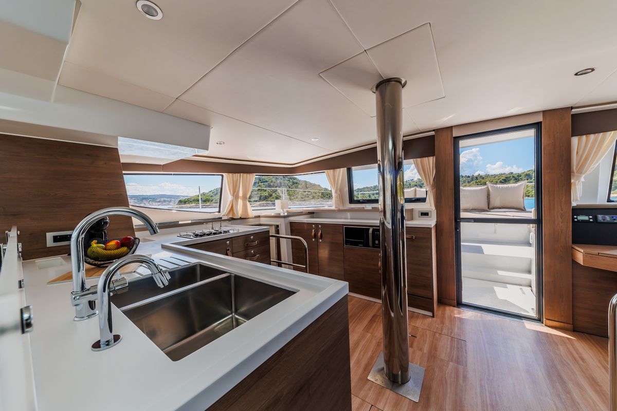 Galley of Sunshine, a Bali 4.6 catamaran at Seget Donji, Croatia