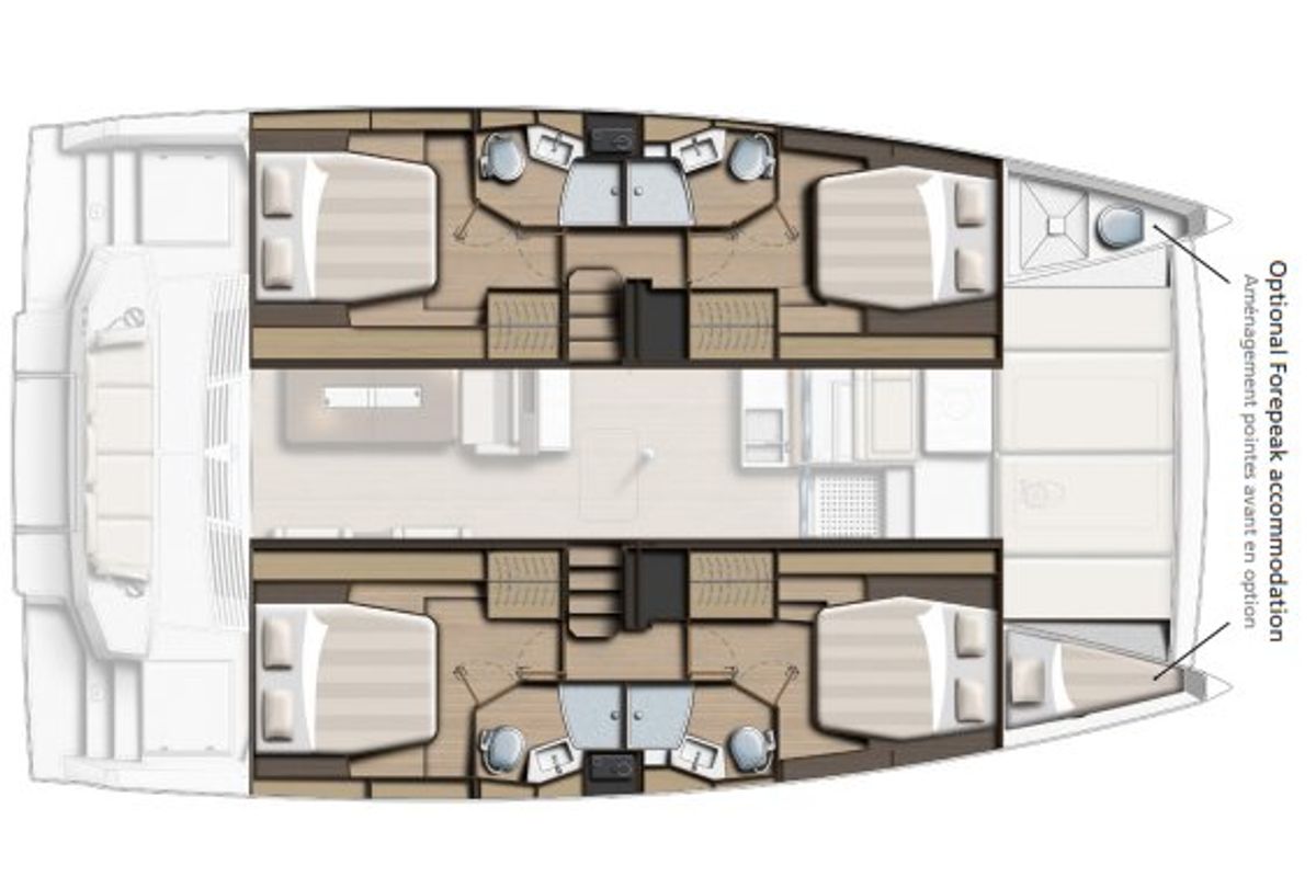 Floor plan of Tiraminelli, a Bali 4.4 catamaran at Palma de Mallorca, Spain