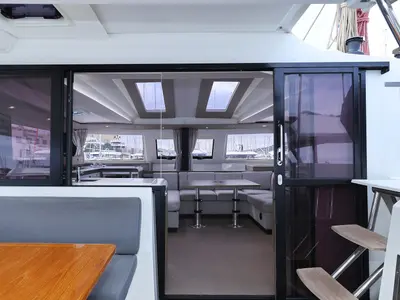 Salon of Sun Office, a Fountaine Pajot Elba 45 catamaran at Grad Trogir, Croatia