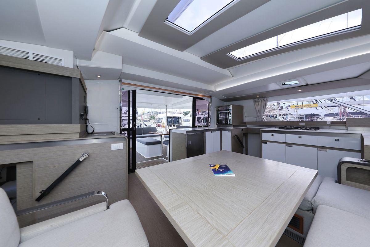 Salon of Sun Office, a Fountaine Pajot Elba 45 catamaran at Grad Trogir, Croatia