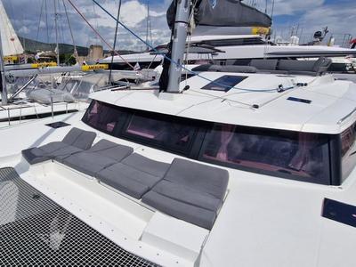 Deck of Sun Office, a Fountaine Pajot Elba 45 catamaran at Grad Trogir, Croatia