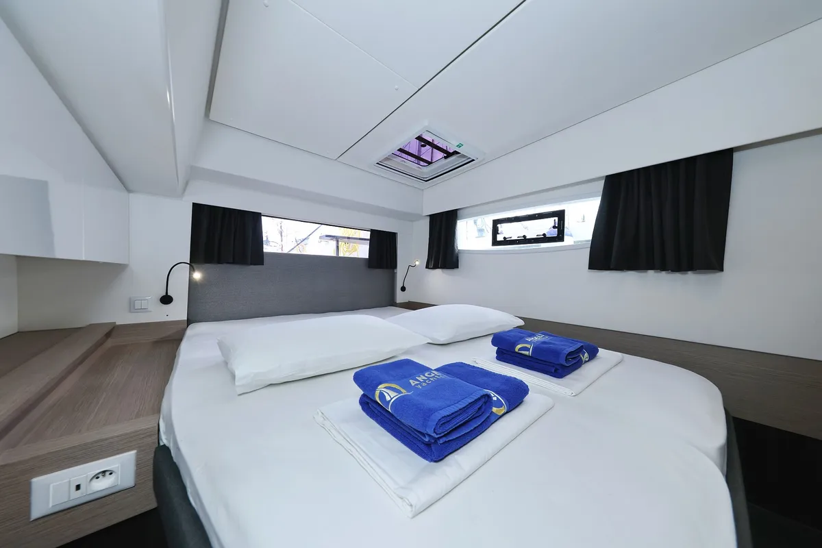 Cabin on Sun Office, a Fountaine Pajot Elba 45 catamaran at Grad Trogir, Croatia