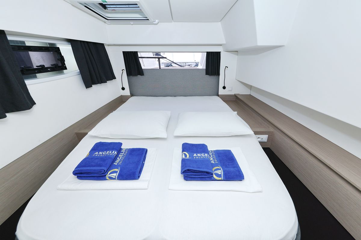 Cabin on Sun Office, a Fountaine Pajot Elba 45 catamaran at Grad Trogir, Croatia