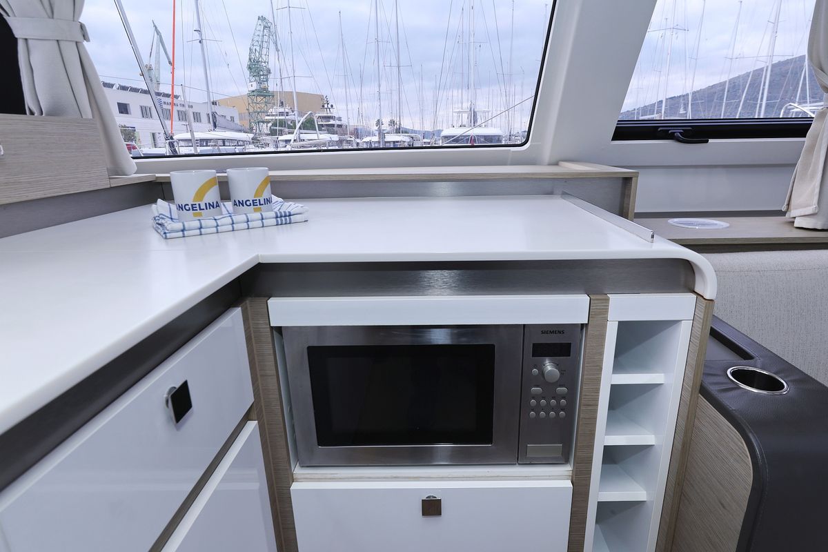 Galley of Sun Office, a Fountaine Pajot Elba 45 catamaran at Grad Trogir, Croatia