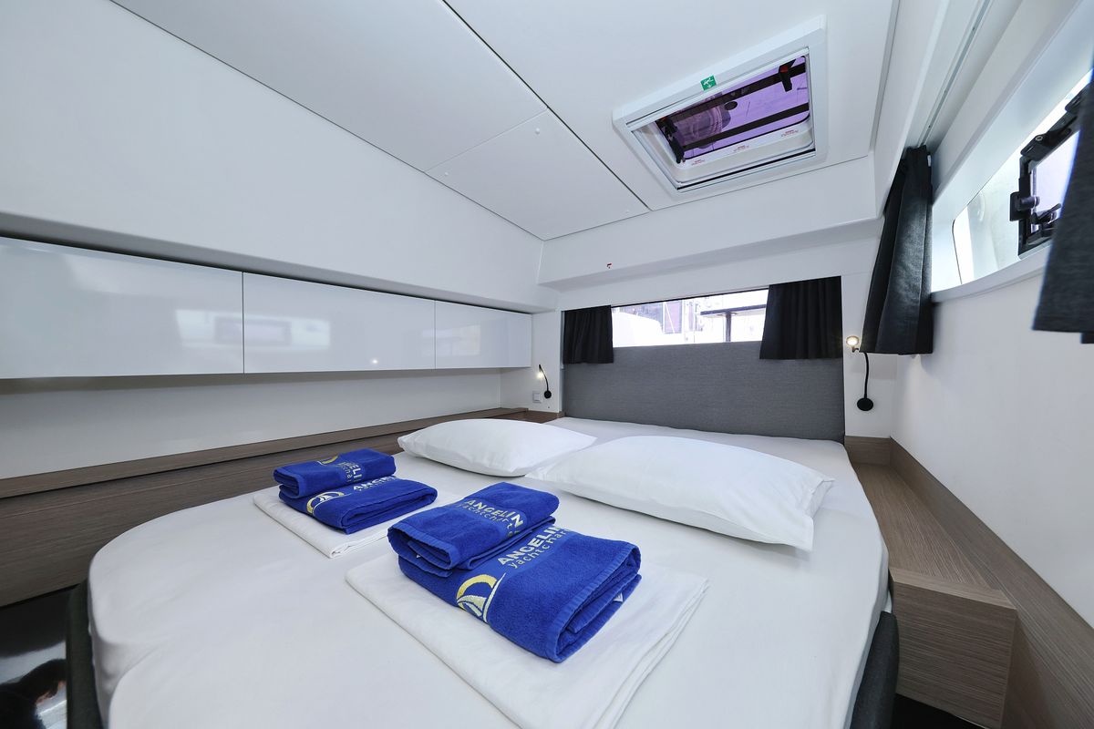 Cabin on Sun Office, a Fountaine Pajot Elba 45 catamaran at Grad Trogir, Croatia